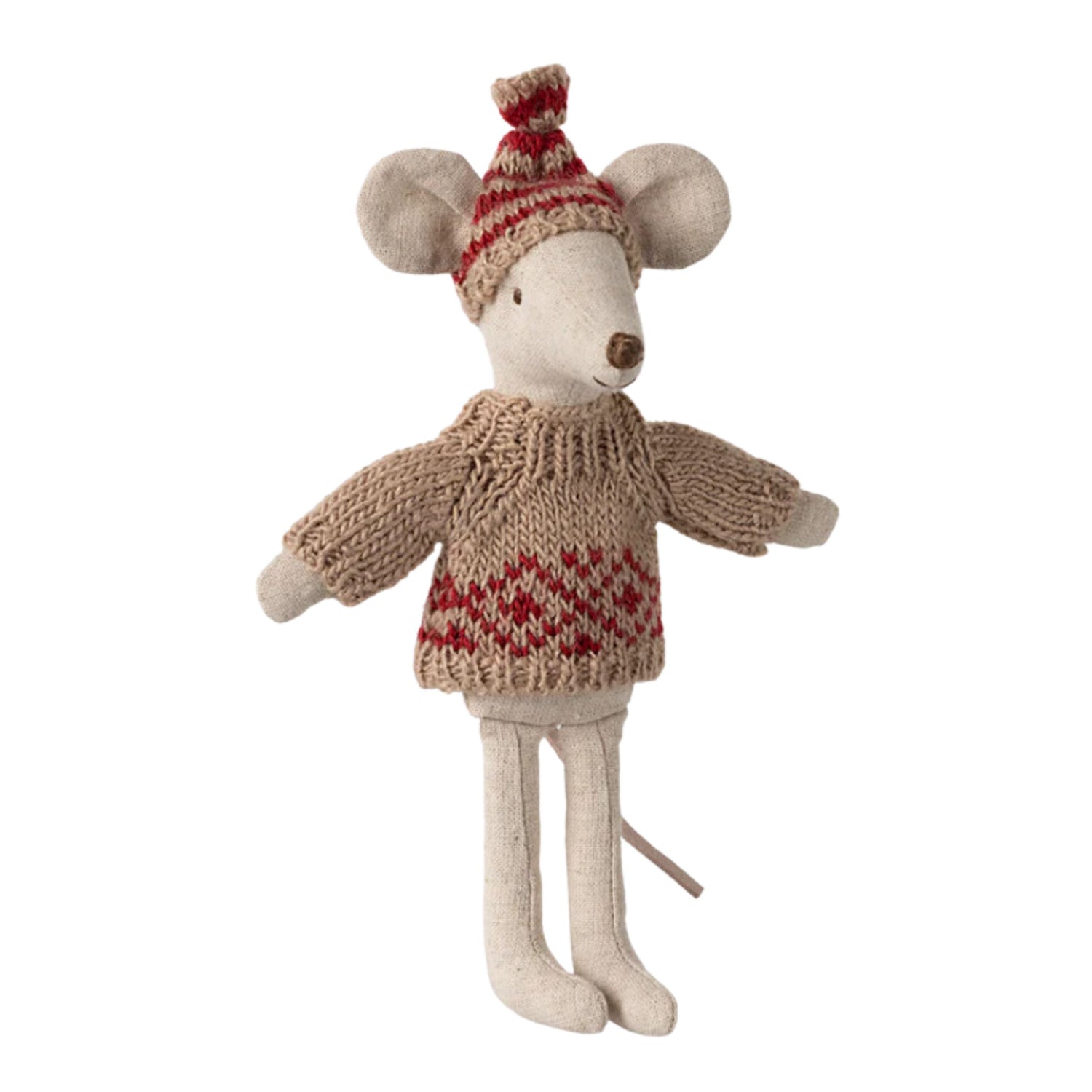 Maileg Knitted Sweater and Hat - Red (Mum Mouse)
