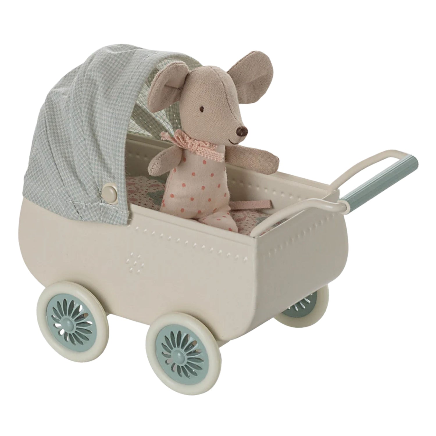 Maileg Pram with Baby Mouse (Mint)