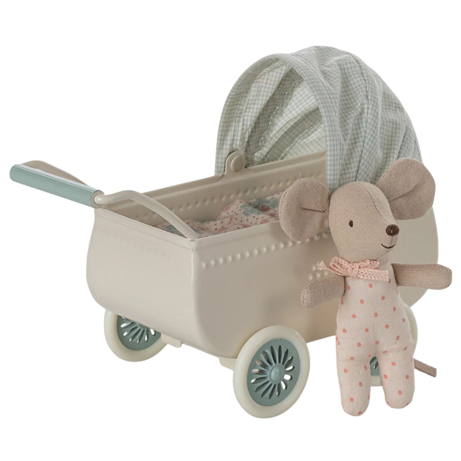 Maileg Pram with Baby Mouse (Mint)