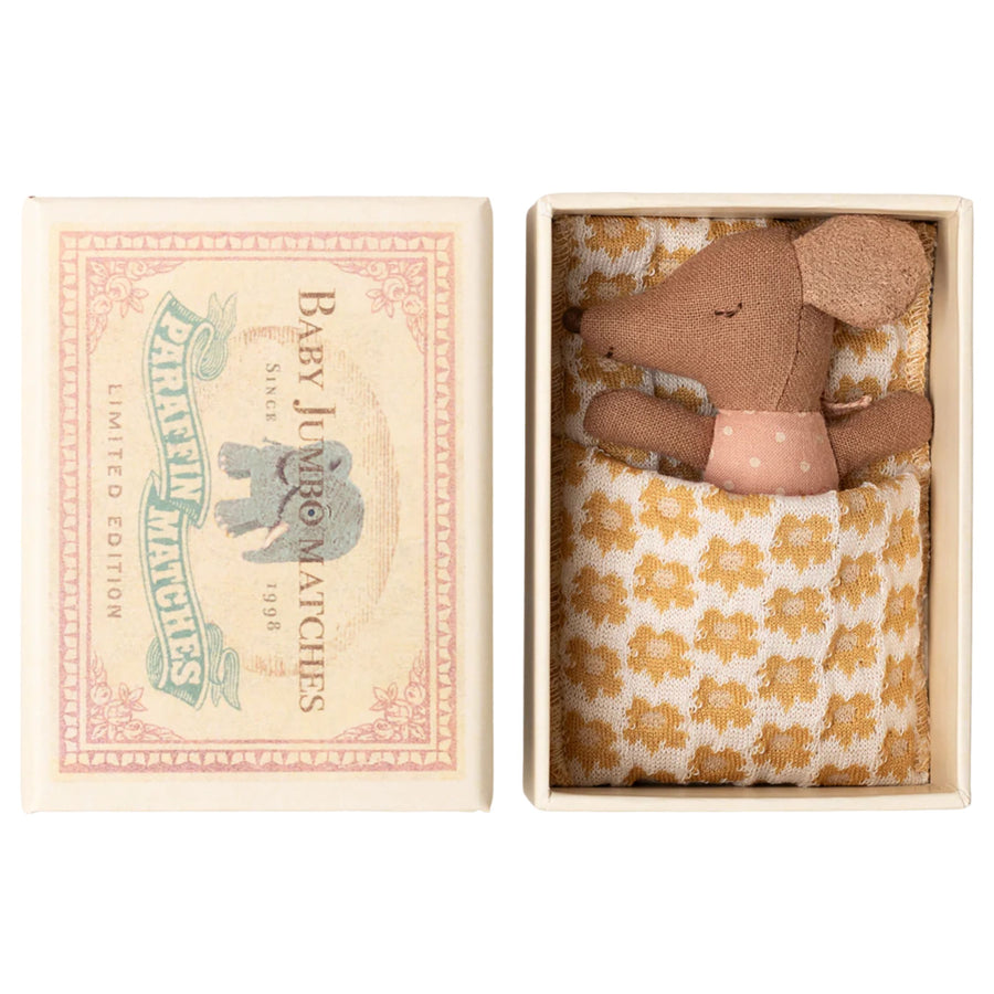 Maileg Sleepy Wakey Baby Mouse in Matchbox (Rose)