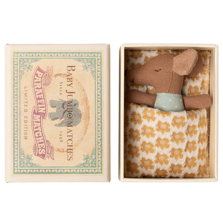 Maileg Sleepy Wakey Baby Mouse in Matchbox (Blue)