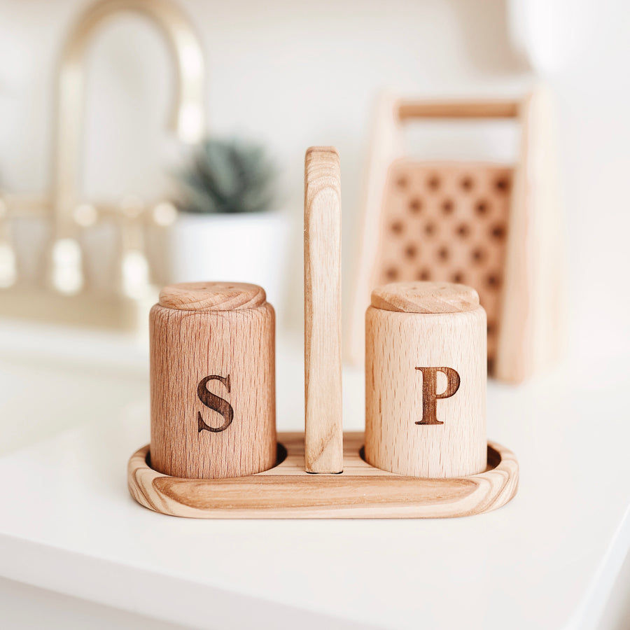 Wooden Pretend Play Salt & Pepper Shaker Set