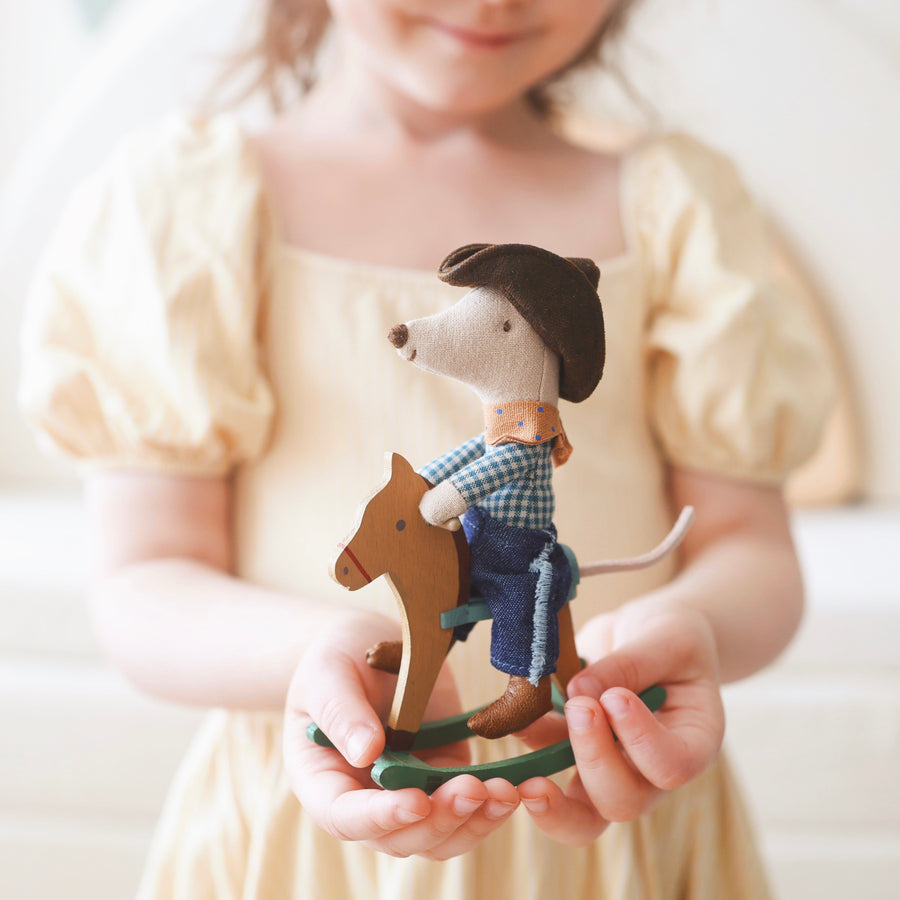 Maileg Cowboy Mouse on Rocking Horse (Little Brother)