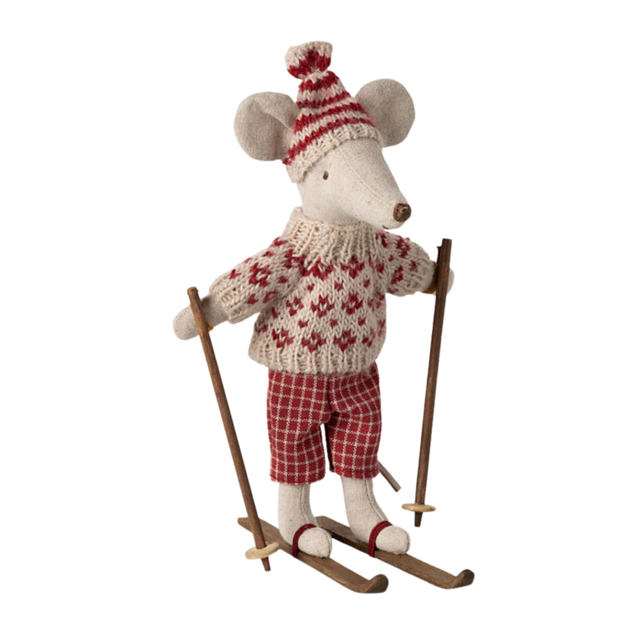 Maileg Winter Mouse with Ski Set - Red (Mum)