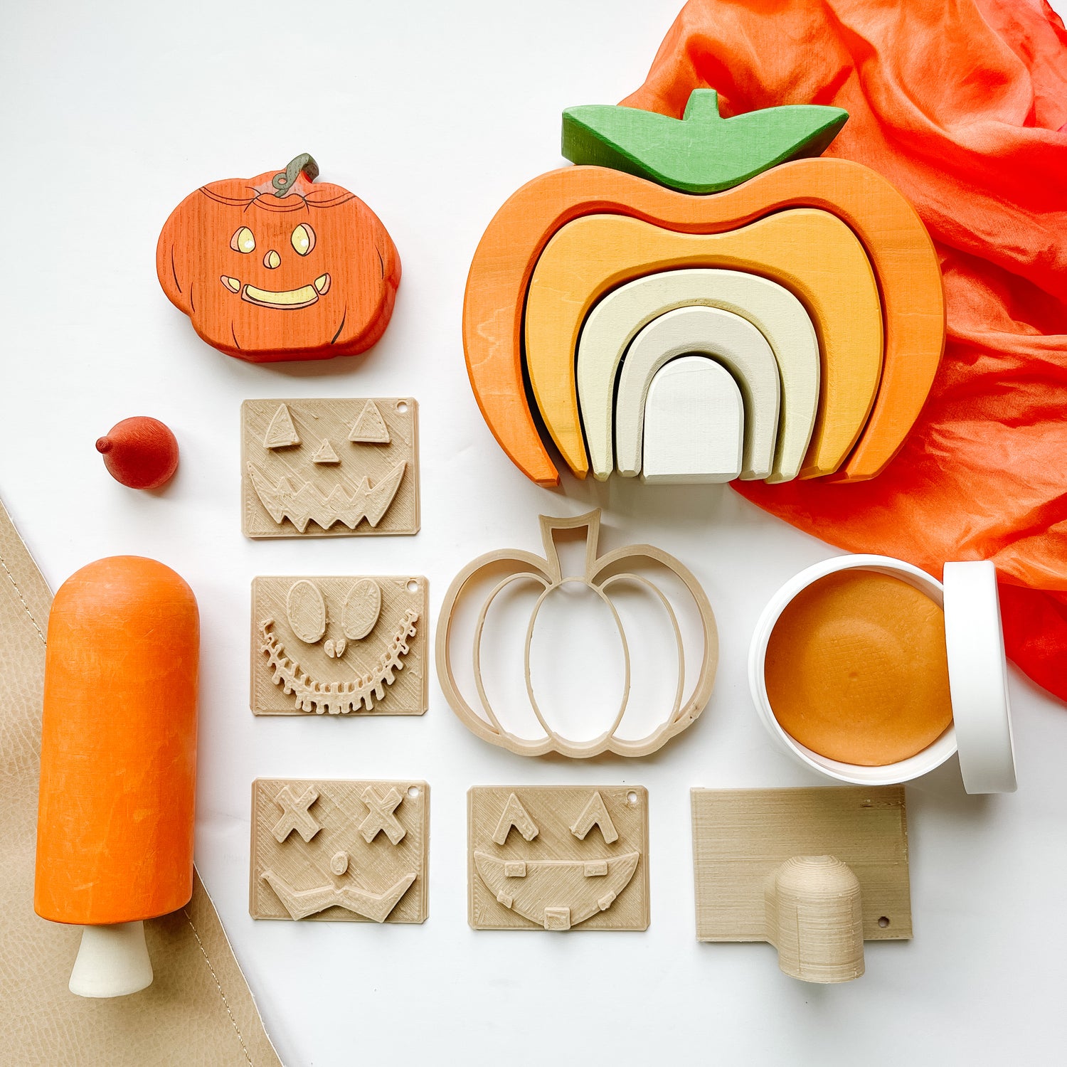 Halloween Jack-o'-Lantern Eco Playdough Stamp Set (with handle)
