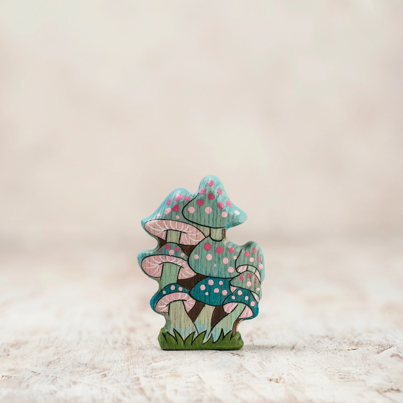 Wooden Caterpillar Enchanted Blue Fairy Mushroom Figure