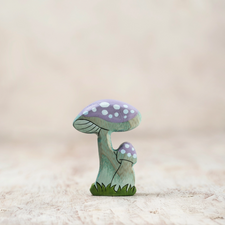 Wooden Caterpillar Whimsical Blue Fairy Mushrooms