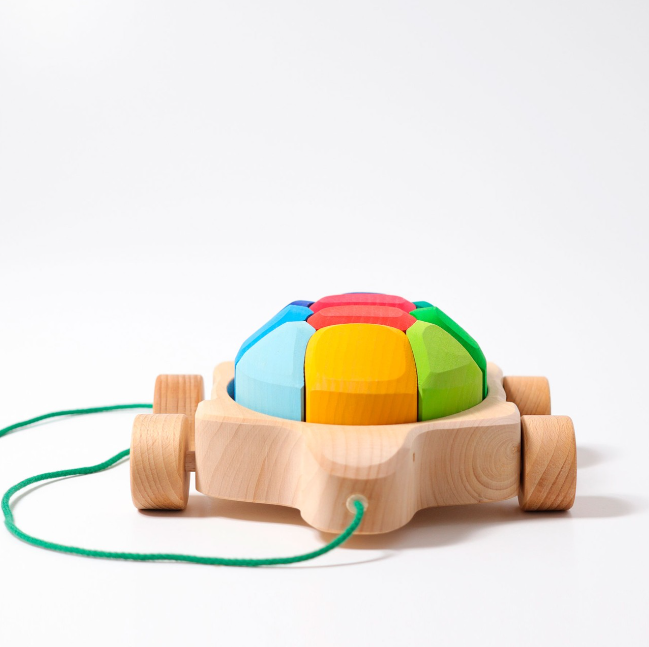 Grimm's Pull Along Turtle with Rainbow Building Blocks