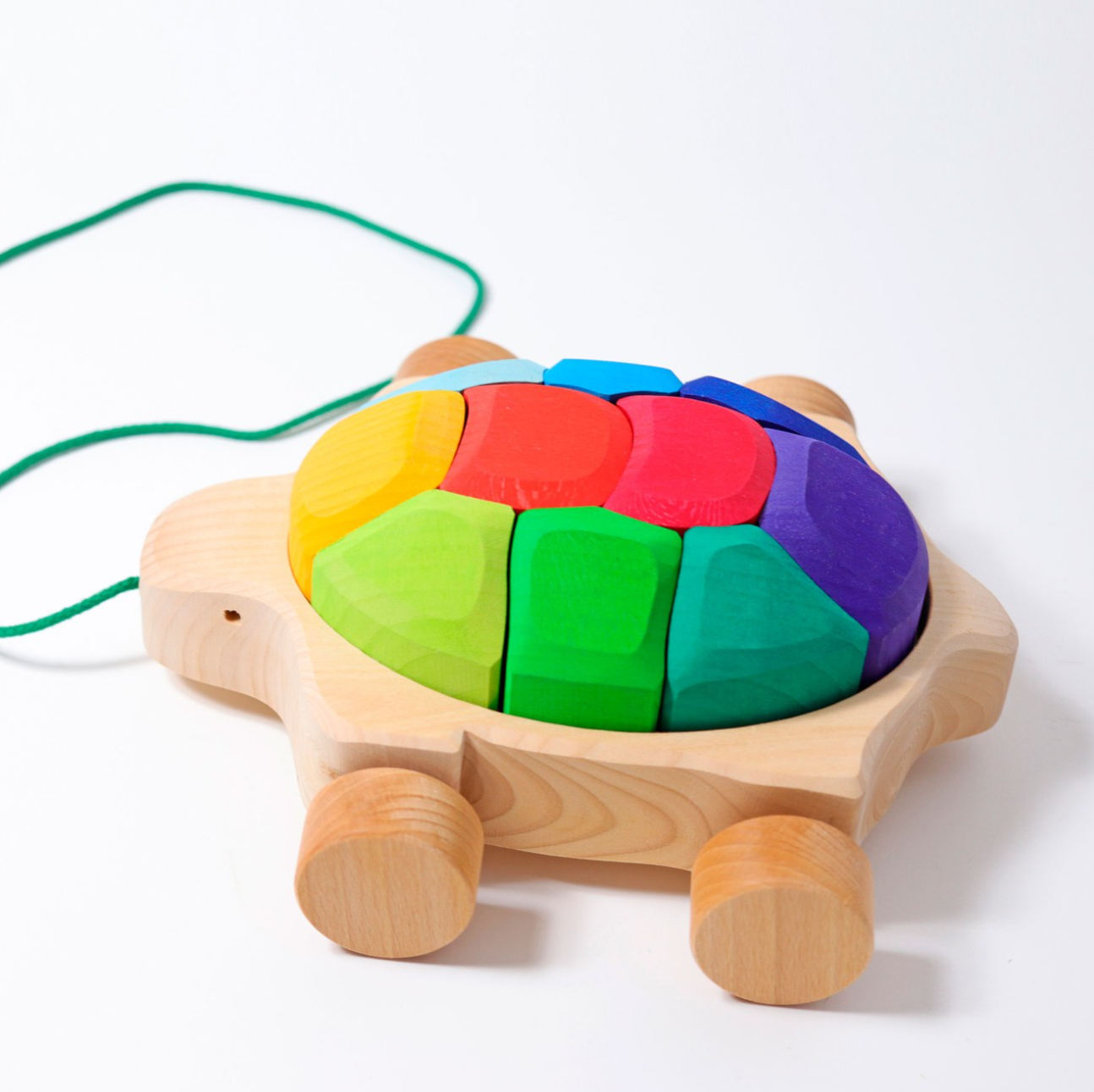 Grimm's Pull Along Turtle with Rainbow Building Blocks