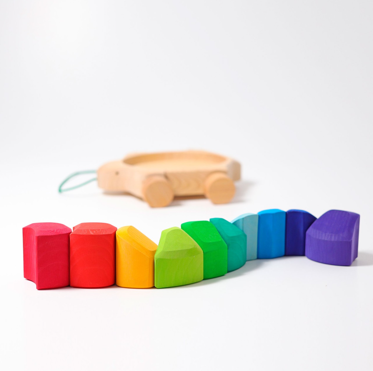 Grimm's Pull Along Turtle with Rainbow Building Blocks