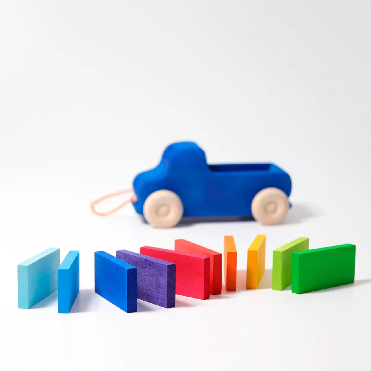 Grimm's Pull Along Truck with Rainbow Building Blocks