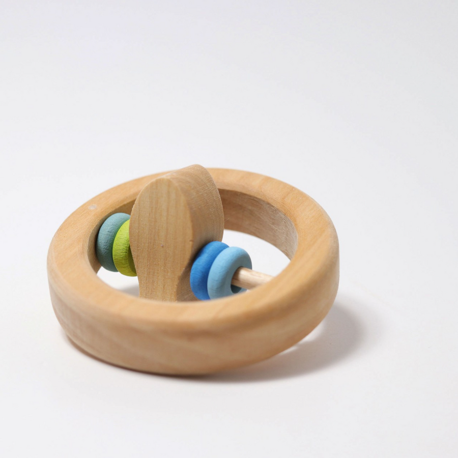 Grimm's Wooden Rattle (Little Fish, Blue & Green Discs)