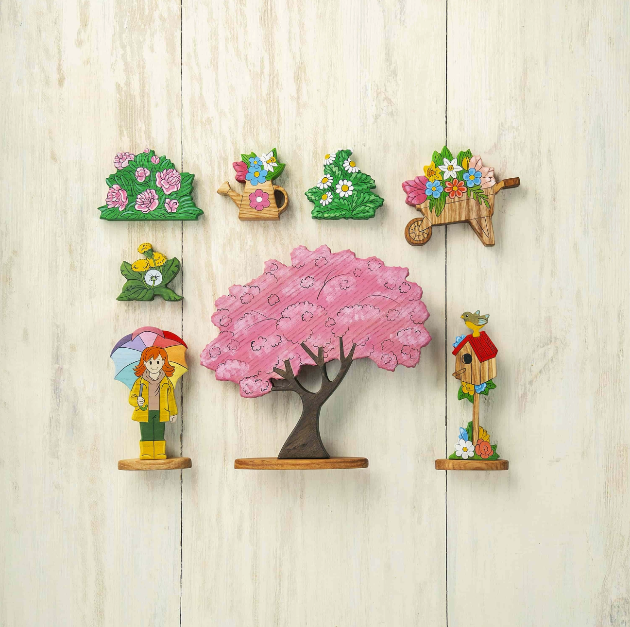 Wheelbarrow with Spring Flowers | Wooden Toy Figurine