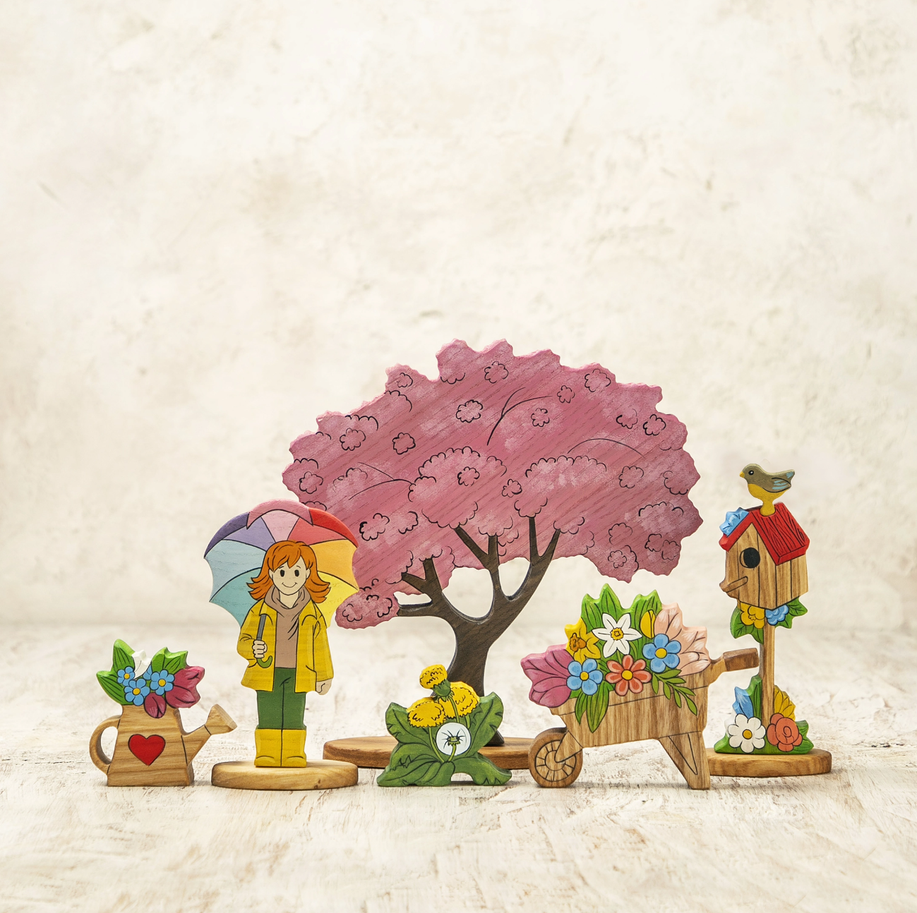 Wheelbarrow with Spring Flowers | Wooden Toy Figurine