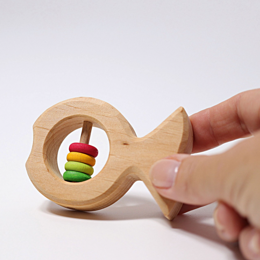 Grimm's Wooden Rattle (Little Fish Multi-Colour Discs)