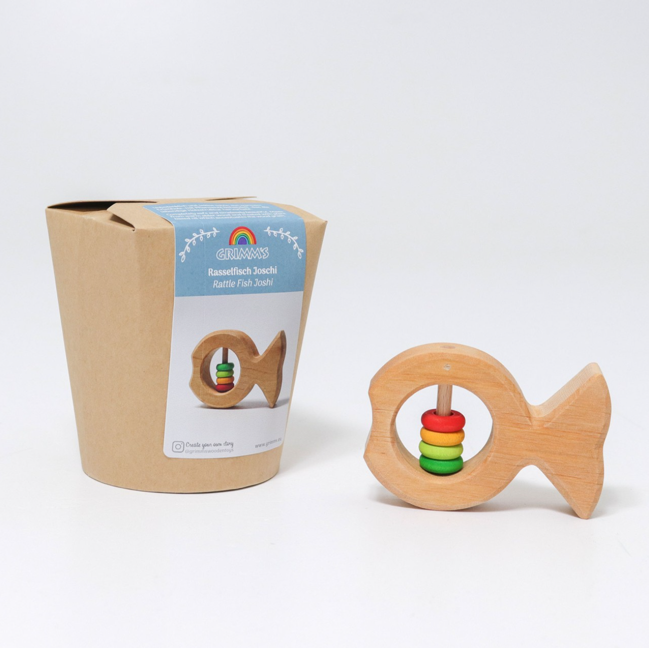 Grimm's Wooden Rattle (Little Fish Multi-Colour Discs)