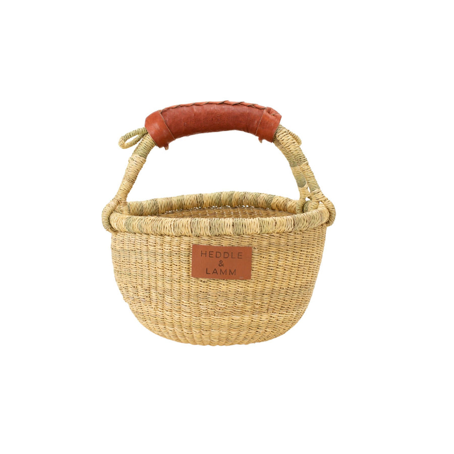 Heddle & Lamm Mini Bolga Basket (Red Brown Handle)