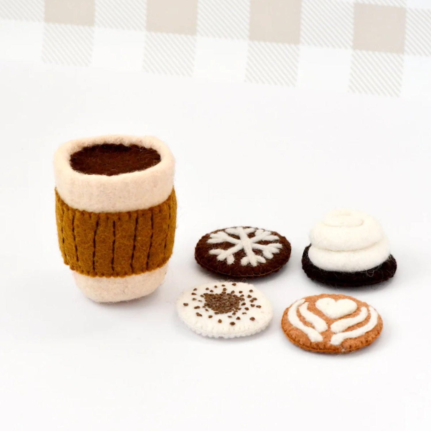 Felt Coffee Cup Play Set (4 Interchangeable Toppings)