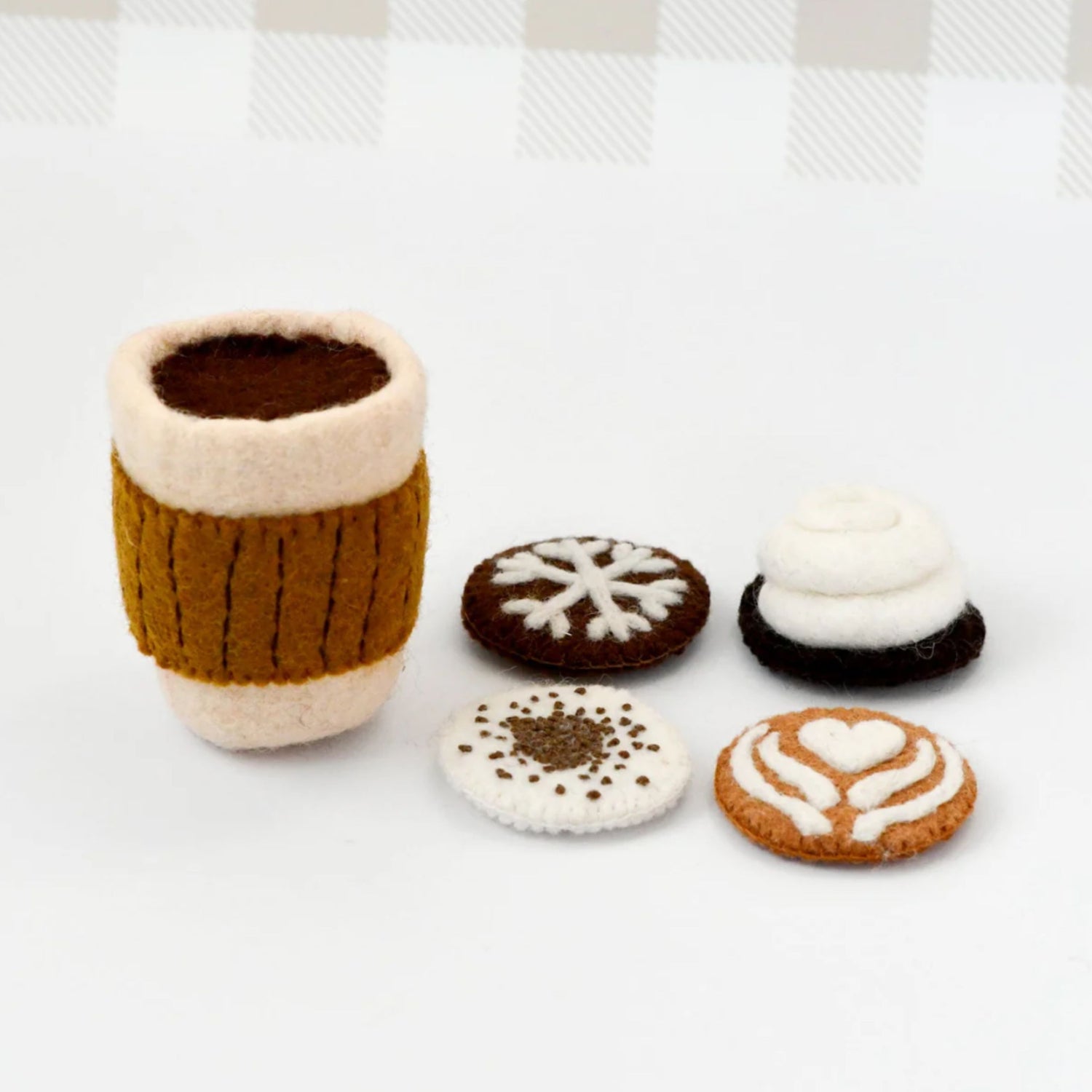 Felt Coffee Cup Play Set (4 Interchangeable Toppings)
