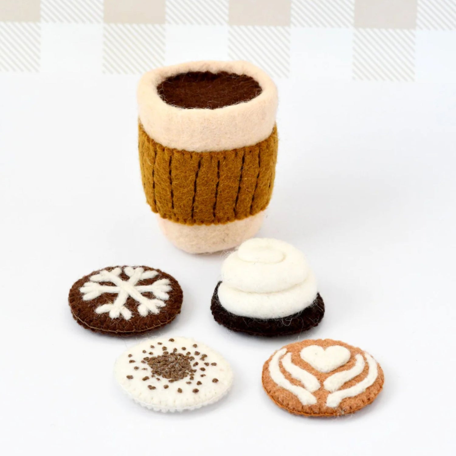 Felt Coffee Cup Play Set (4 Interchangeable Toppings)