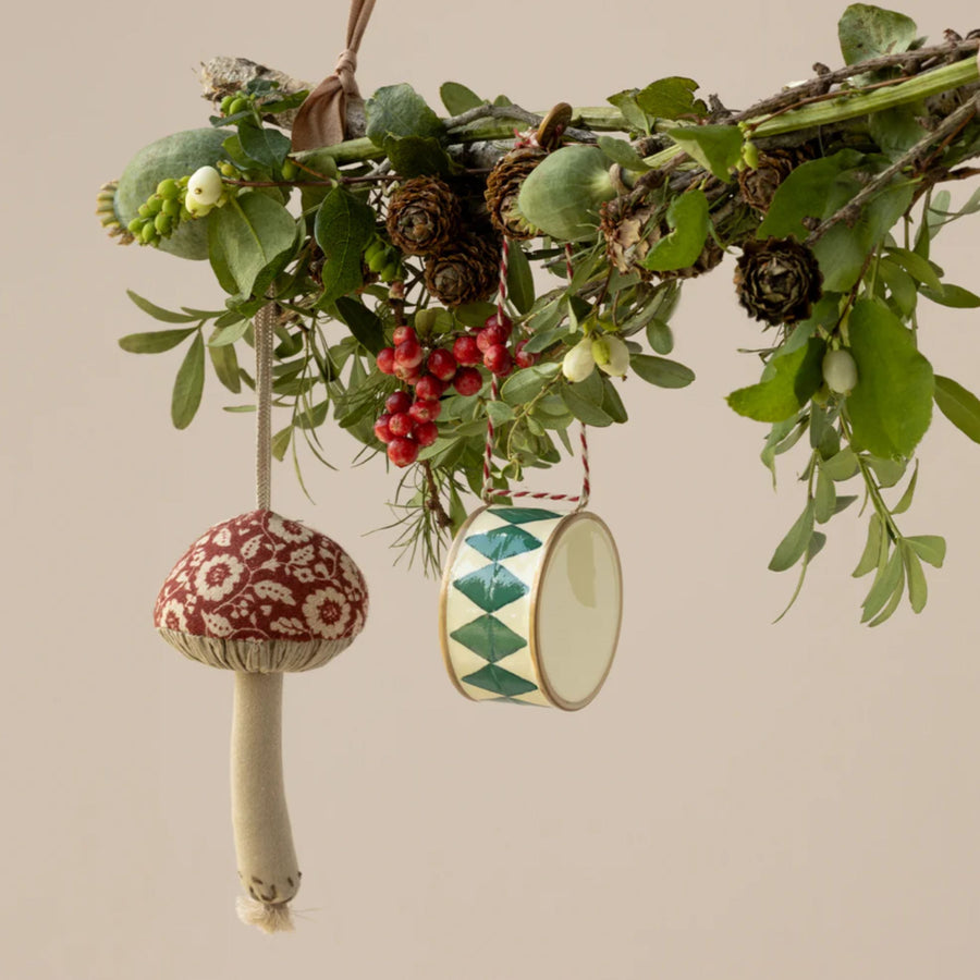 Maileg Mushroom Cotton Ornament (Winter Flower - Red)