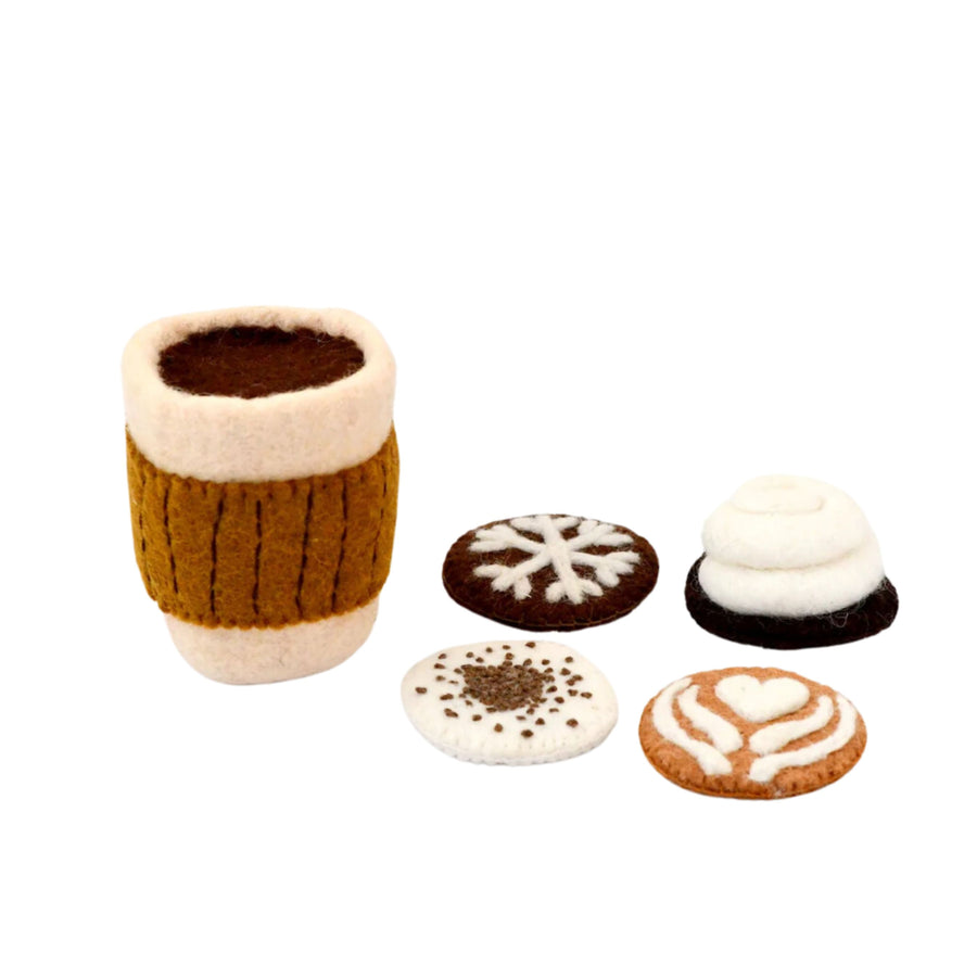 Felt Coffee Cup Play Set (4 Interchangeable Toppings)