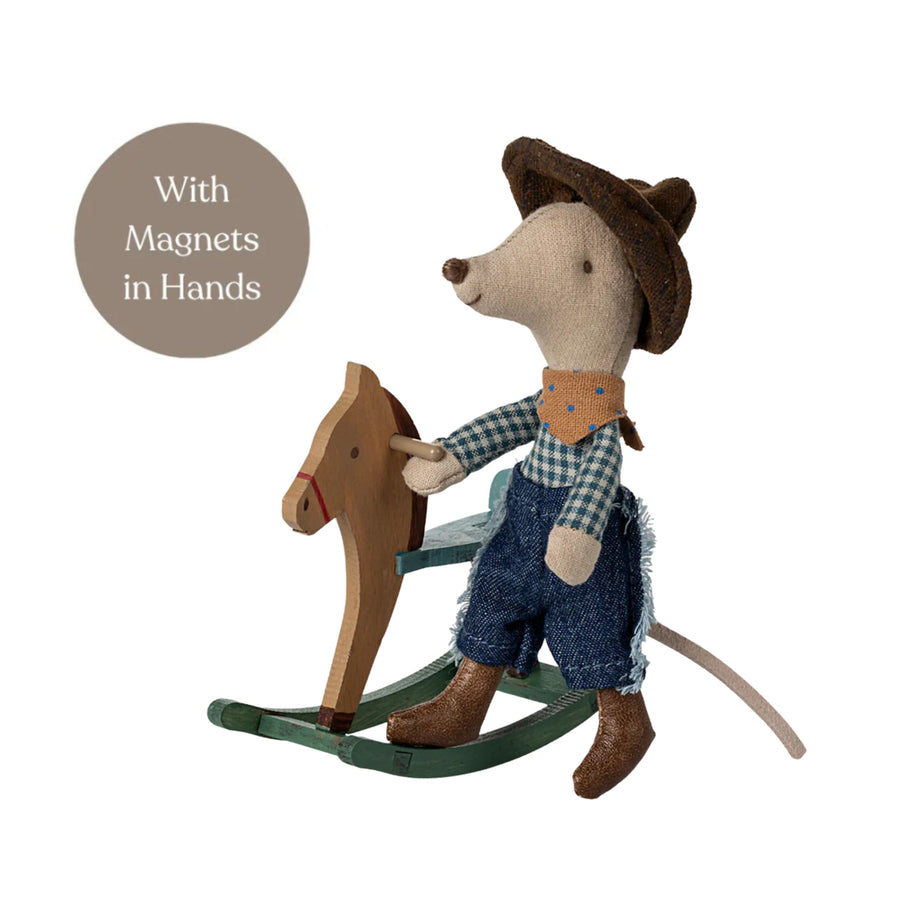 Maileg Cowboy Mouse on Rocking Horse (Little Brother)