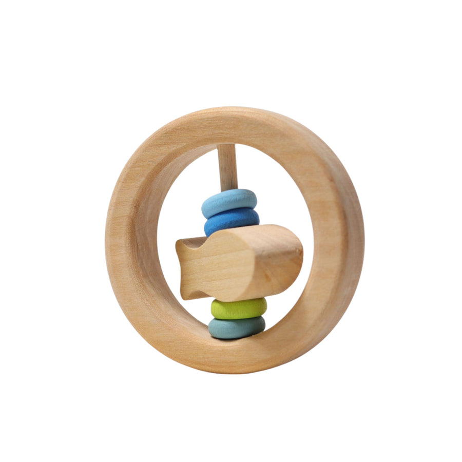 Grimm's Wooden Rattle (Little Fish, Blue & Green Discs)