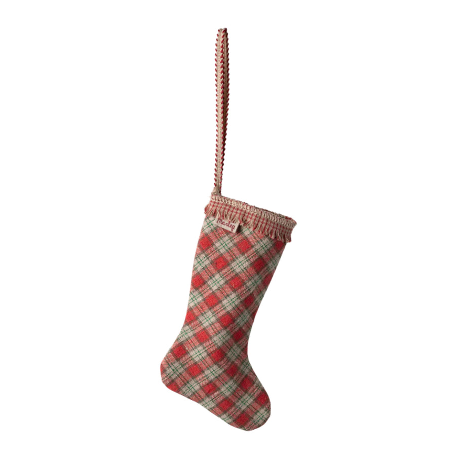 Maileg Stocking Linen Ornament (Checker - Red)