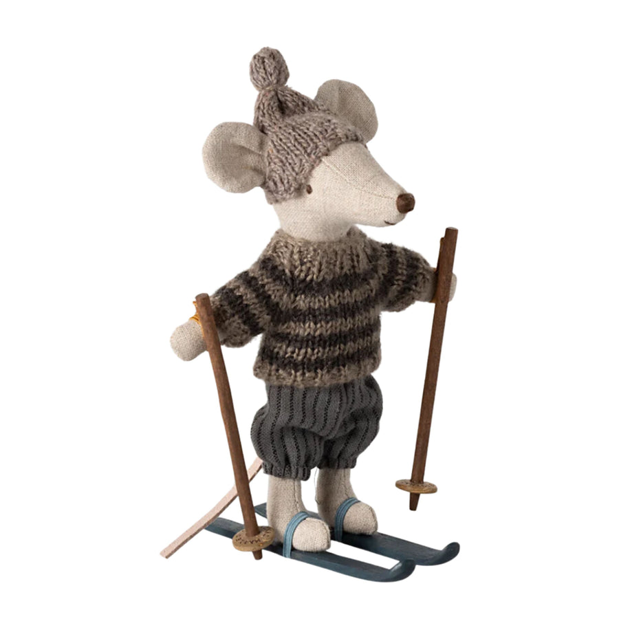 Maileg 2024 Winter Mouse with Ski Set - Grey (Big Brother)