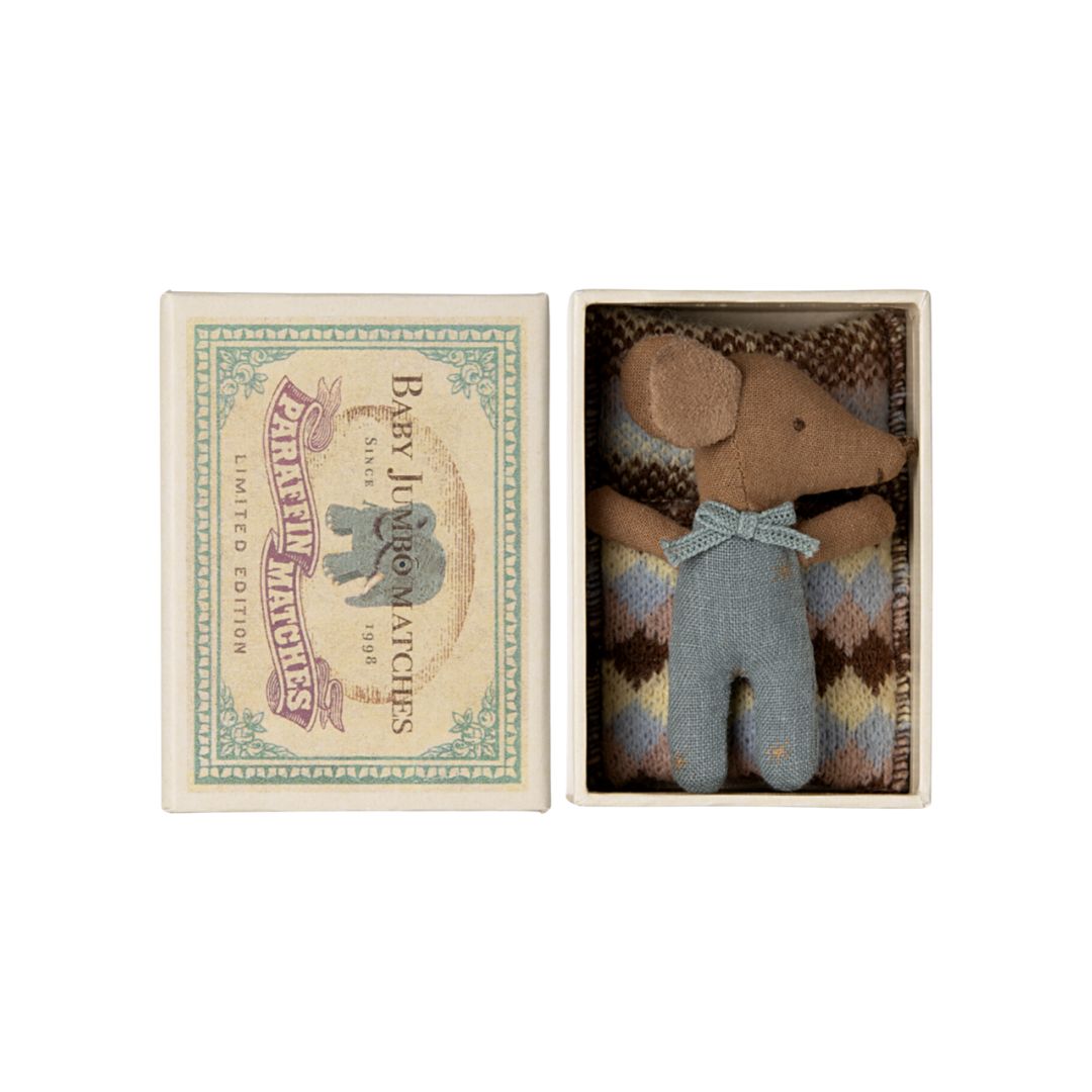 Maileg Sleepy Wakey Mouse in Matchbox (BABY - Blue)