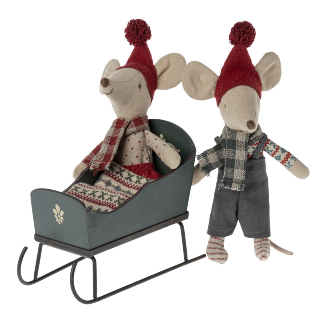 Maileg Green Sleigh with Mattress (Mouse)