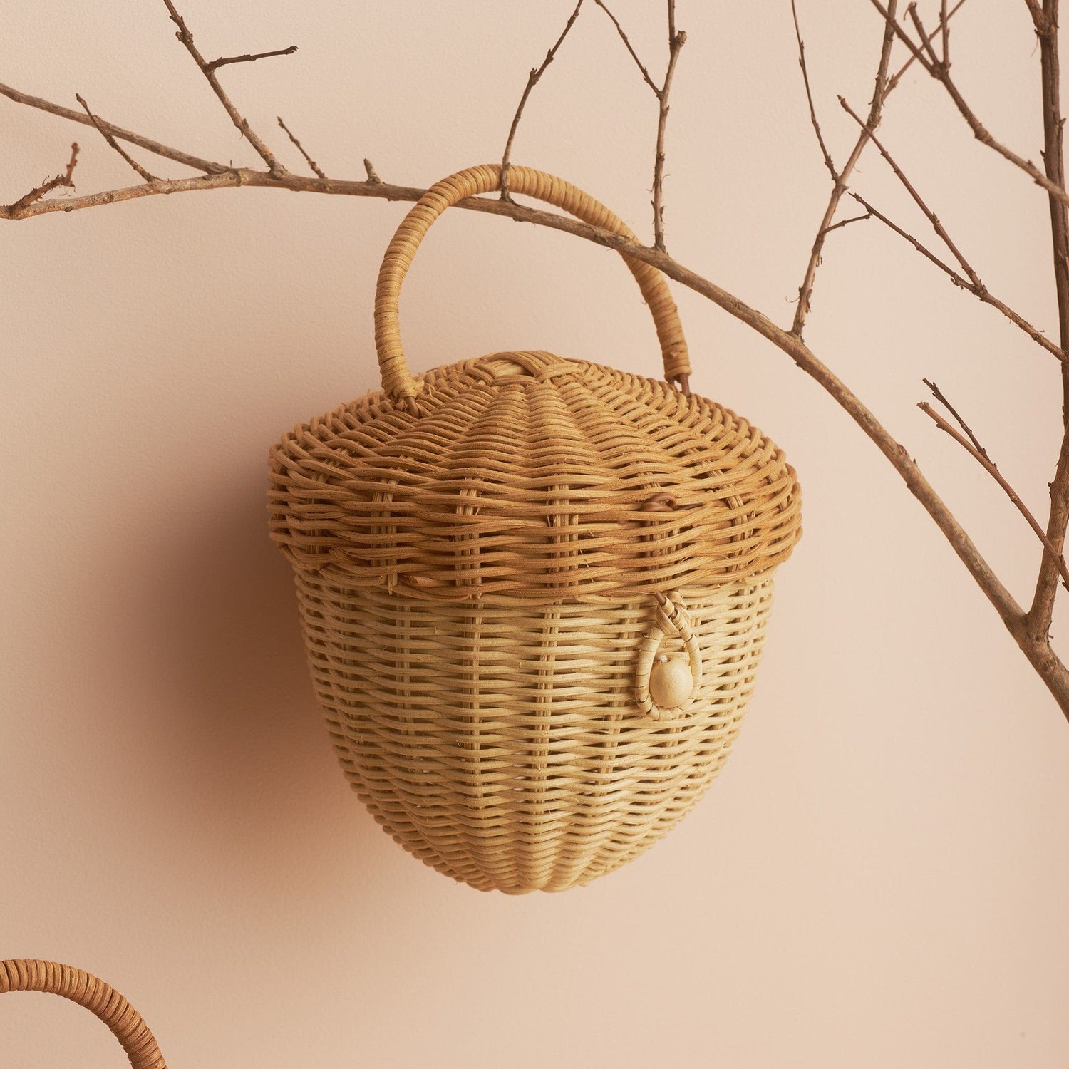 Olli Ella Rattan Rattan Acorn Basket by Olli Ella Pink Musk Rattan Mushroom Basket | Rattan Baskets for Children