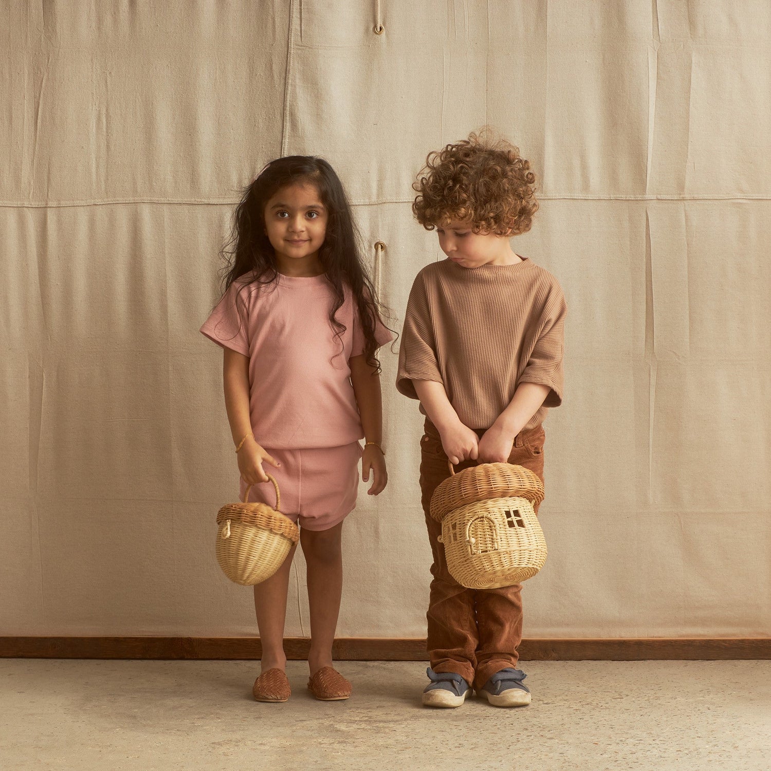 Olli Ella Rattan Rattan Acorn Basket by Olli Ella Pink Musk Rattan Mushroom Basket | Rattan Baskets for Children