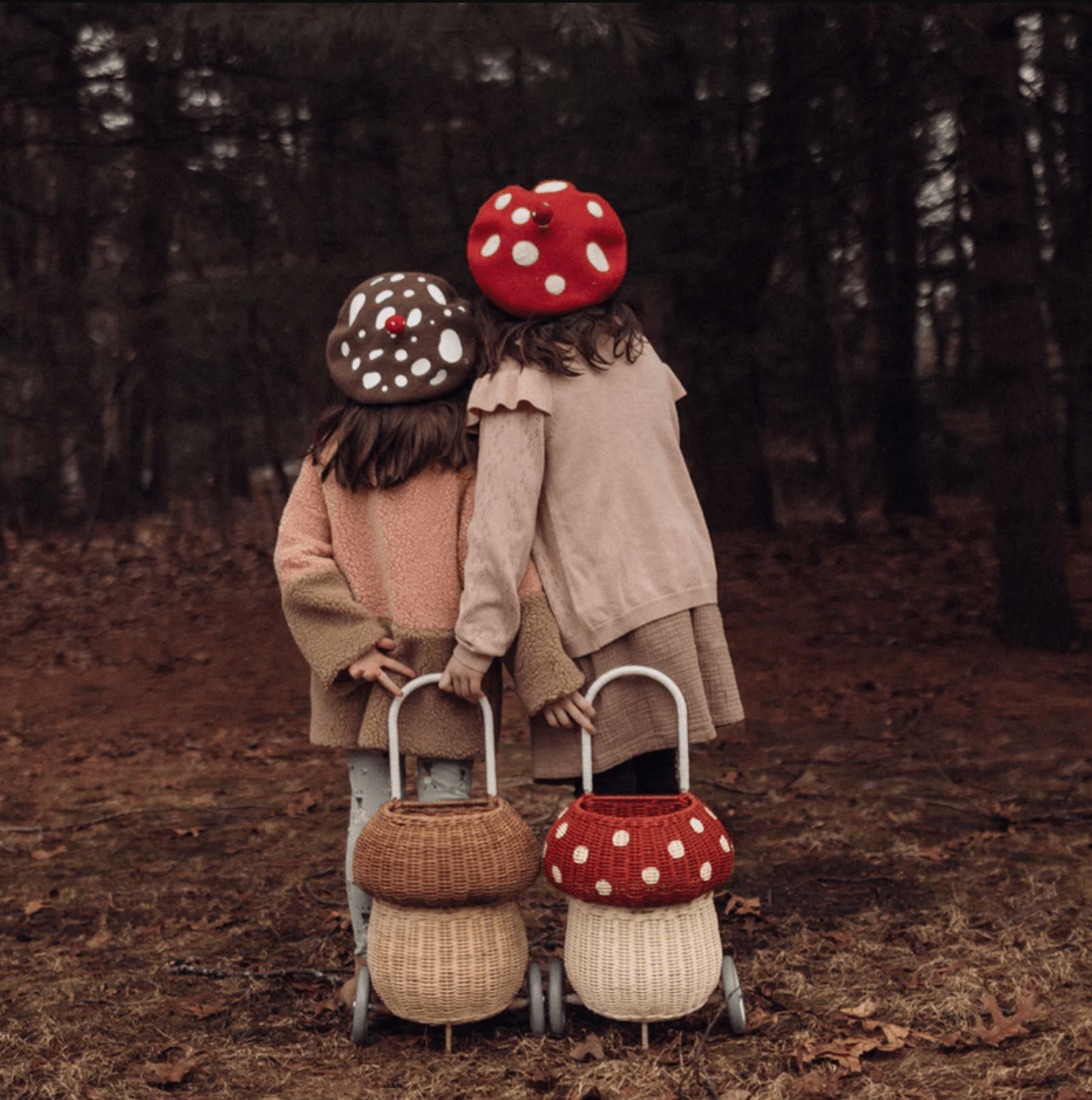 Olli Ella Rattan Rattan Mushroom Luggy (Red) by Olli Ella Olli Ella Red & White Rattan Mushroom Luggy I Rattan Nursery Decor