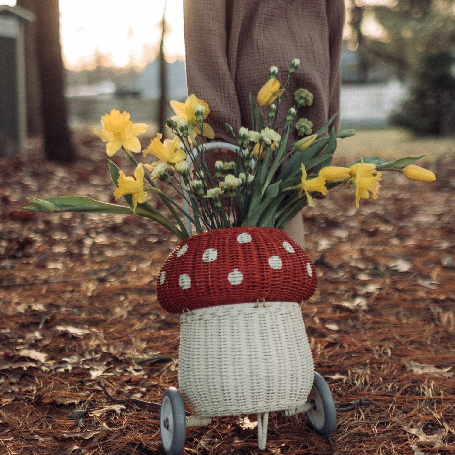 Olli Ella Rattan Rattan Mushroom Luggy (Red) by Olli Ella Olli Ella Red & White Rattan Mushroom Luggy I Rattan Nursery Decor