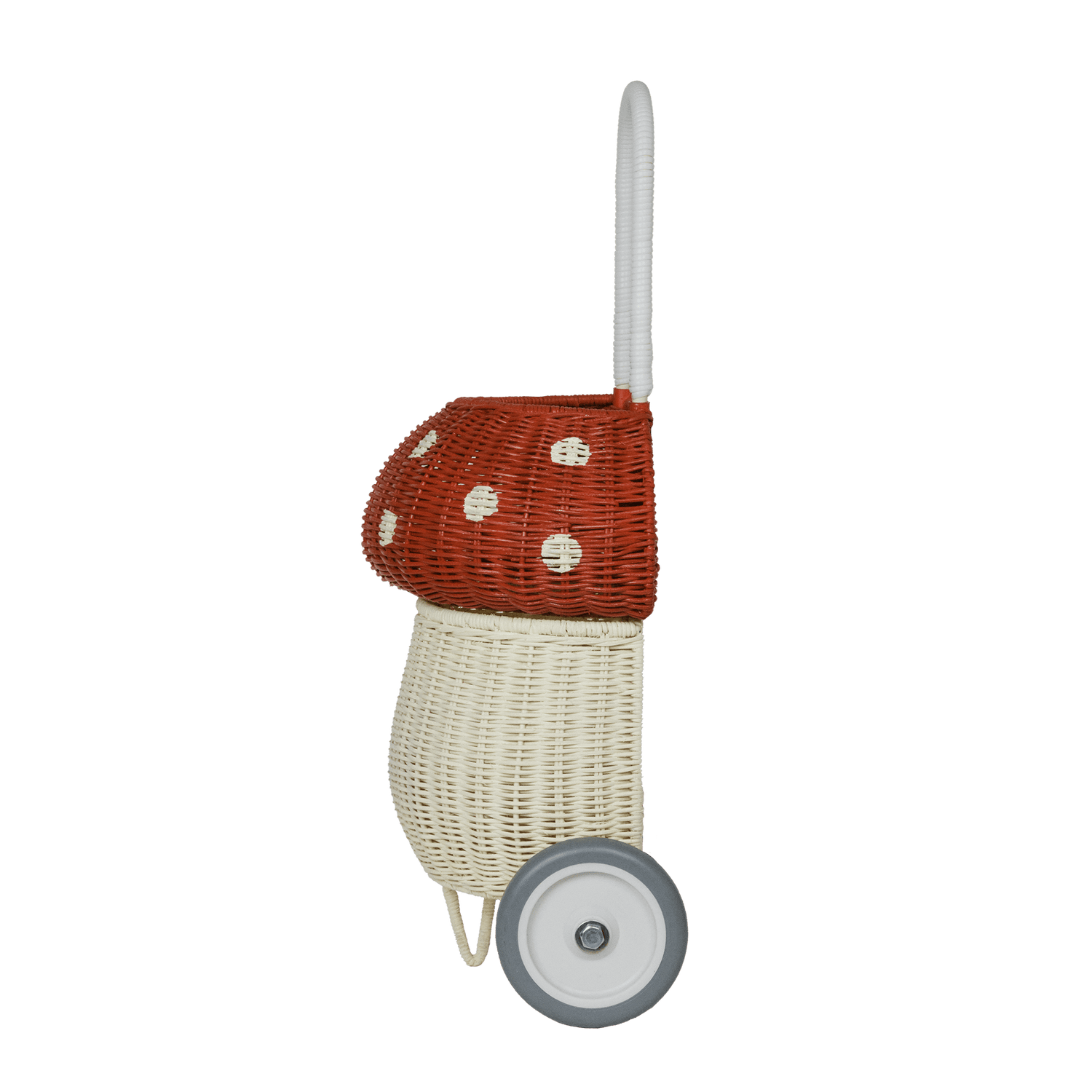 Olli Ella Rattan Rattan Mushroom Luggy (Red) by Olli Ella Olli Ella Red & White Rattan Mushroom Luggy I Rattan Nursery Decor