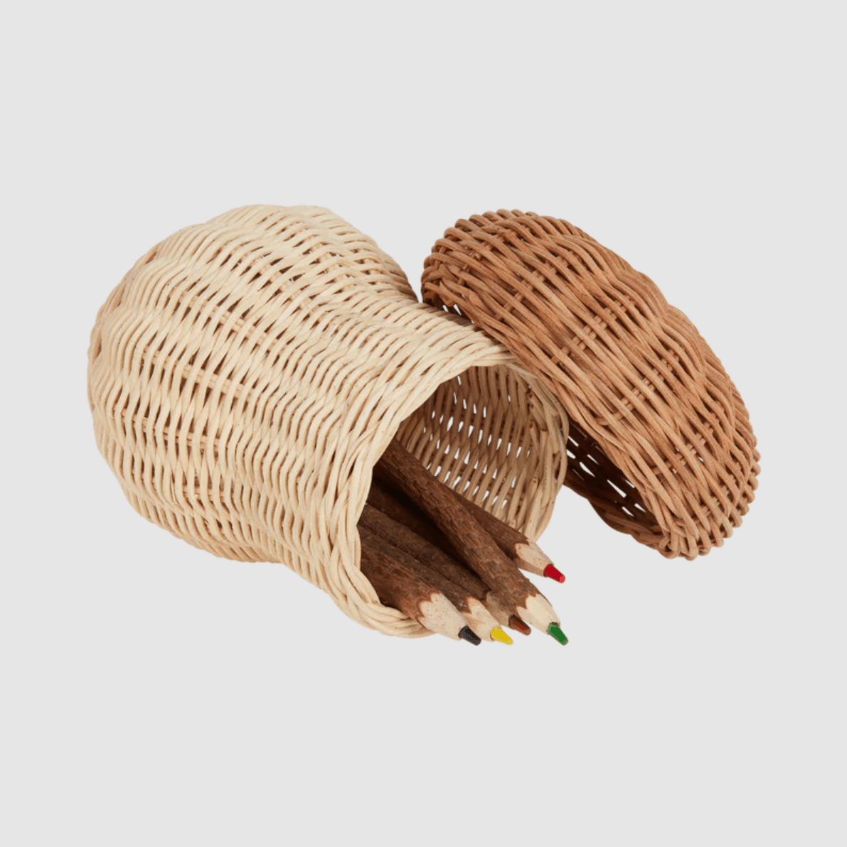 Olli Ella Rattan Rattan Porcini Mushroom Basket with Twig Pencils by Olli Ella Red & Cream Rattan Mushroom Basket | Handmade Natural Toys | The Playful Peacock