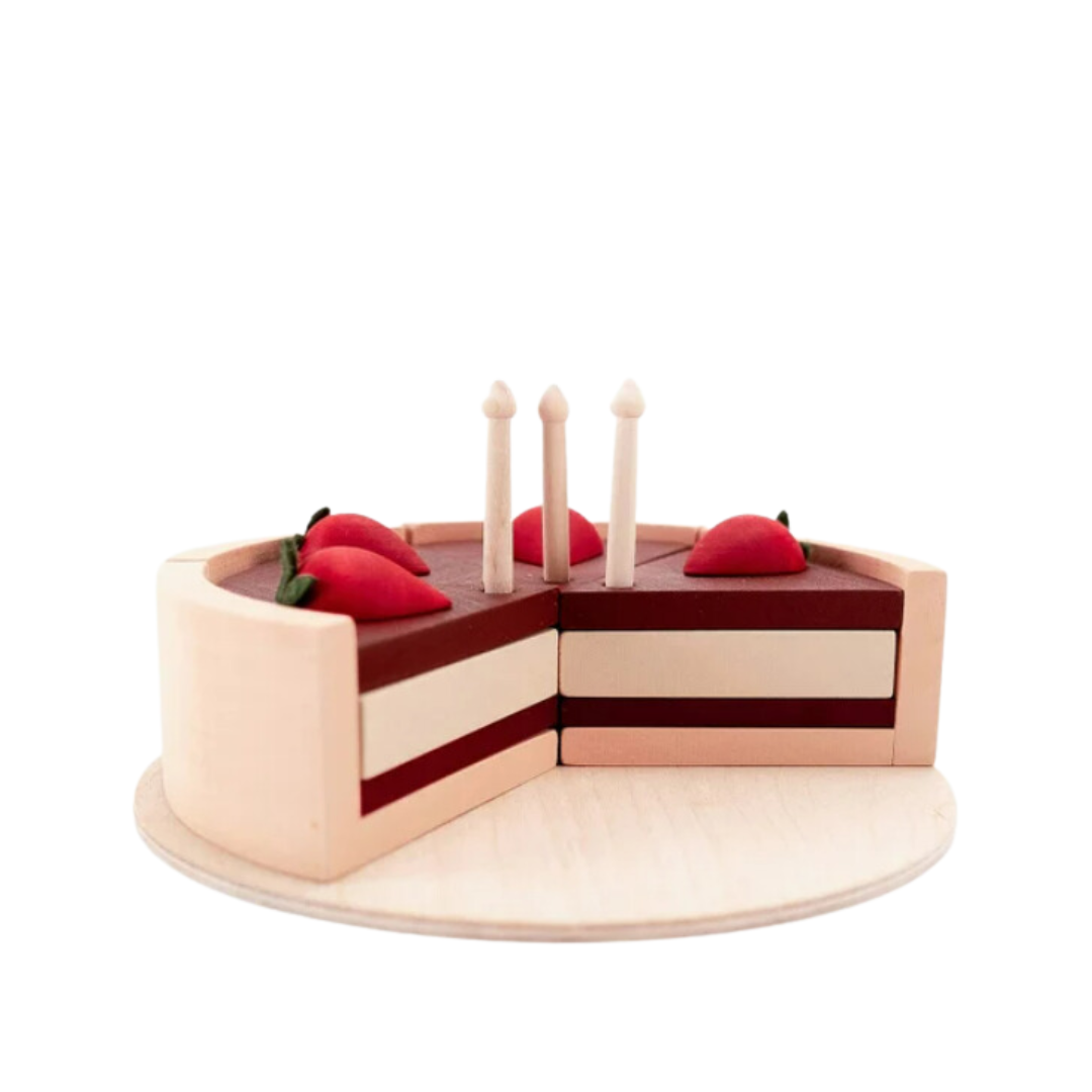 Sabo Concept Toy Food Handmade Wooden Toy Cake (Chocolate) by Sabo Concept Handmade Wooden Toy Chocolate Cake | Play Cake Set for Kids