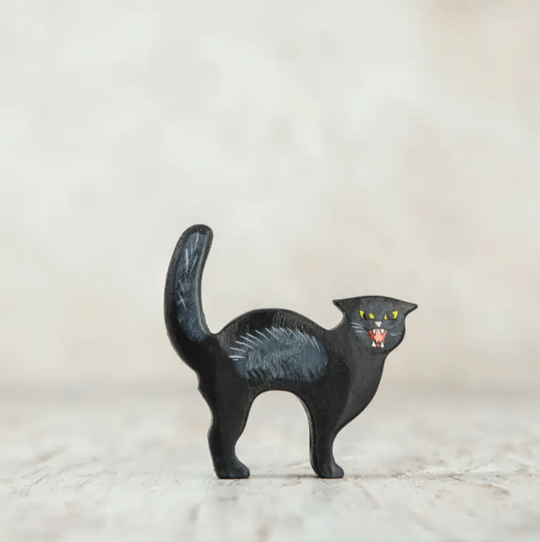 Wooden Caterpillar Wooden Animals Handmade Black Cat Figure by Wooden Caterpillar Handmade Fly Agaric Mushroom Figure | Enchanting Wooden Wonder | Heirloom Quality