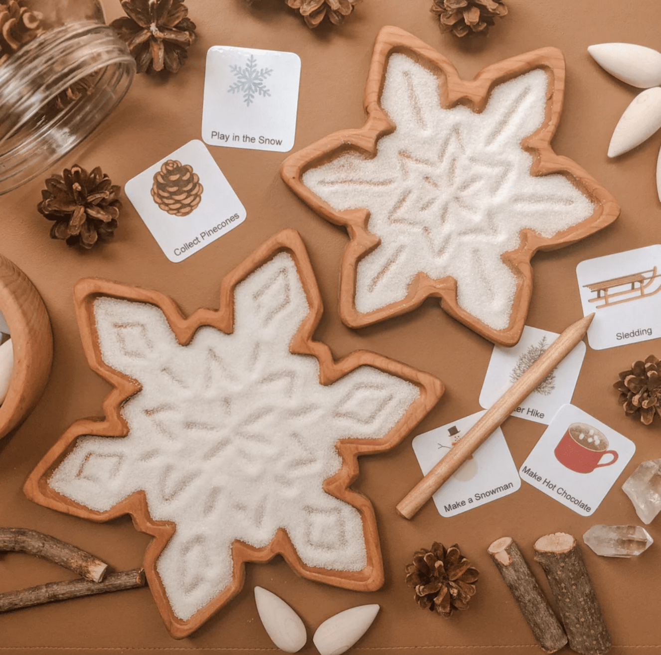 Aw & Co. Sensory Play Wooden Snowflake Plate / Sensory Tray (Made in Canada)