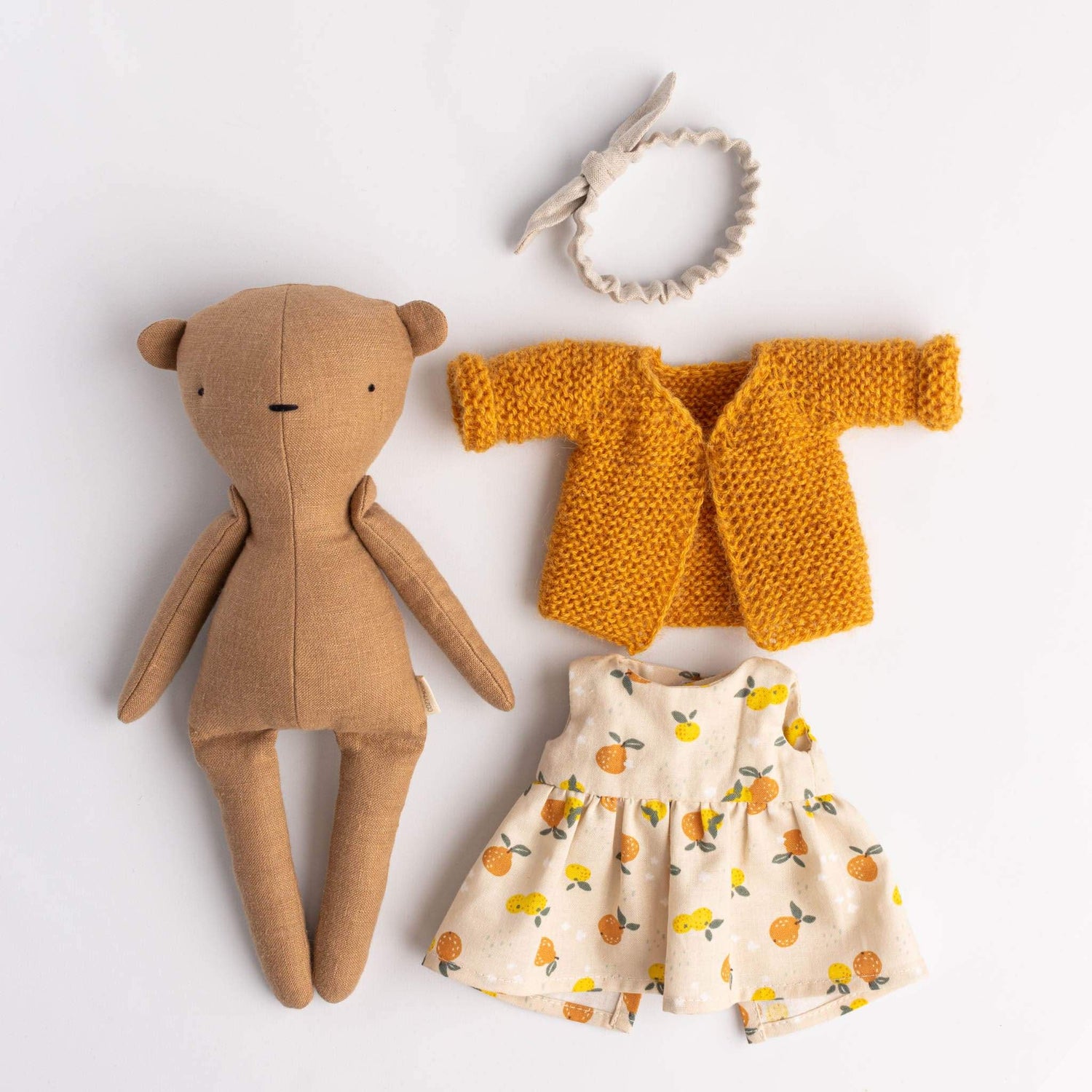 Cozymoss Soft Toys Bear Spice - Handmade Soft Linen Toy Bear with Clothes Set