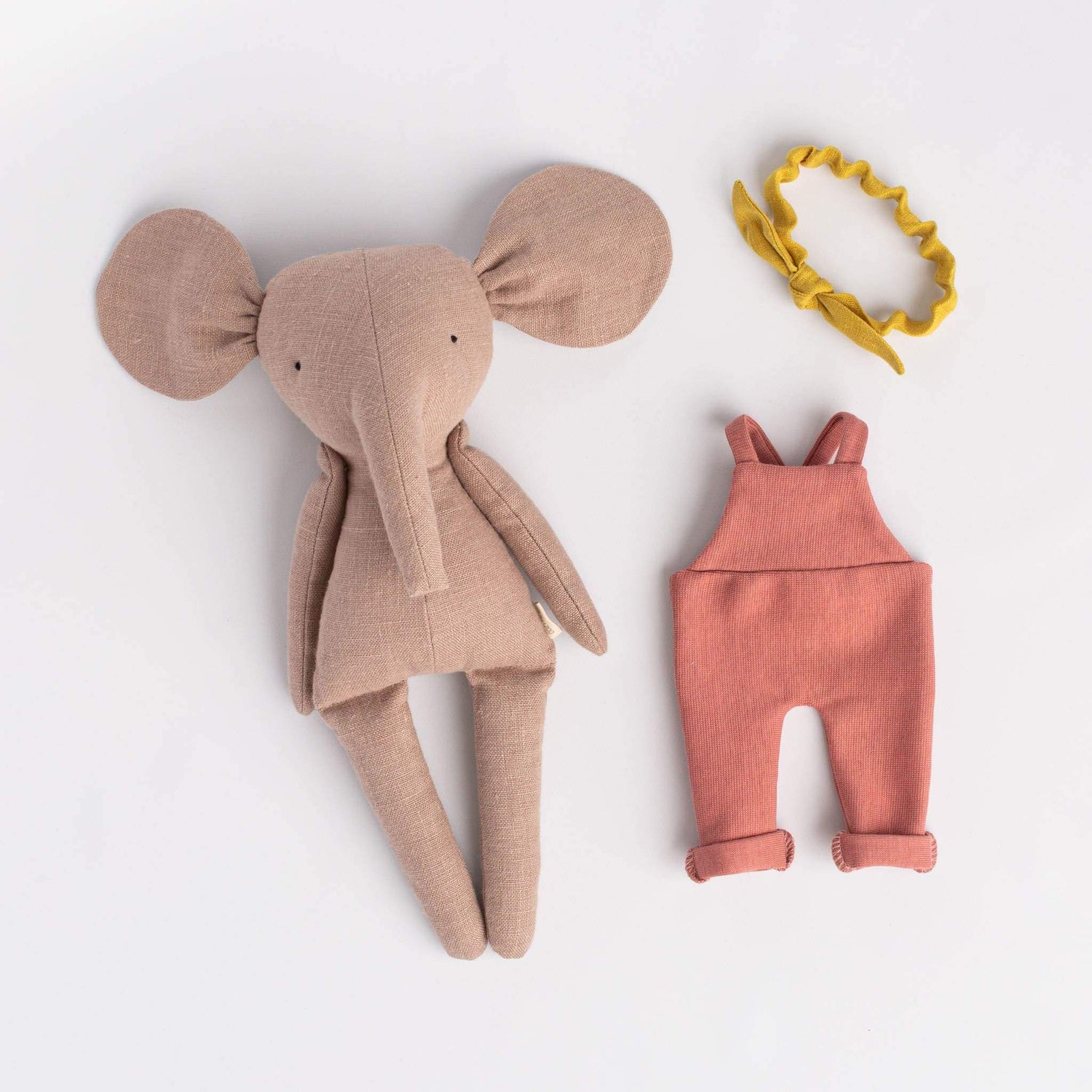 Elephant Chuckle - Handmade Soft Linen Toy Elephant With Clothes