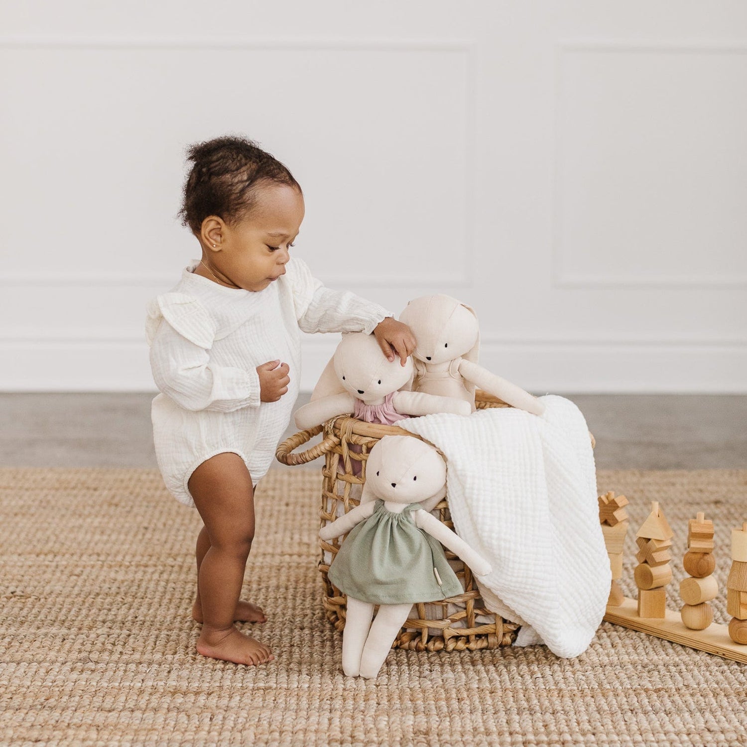 Huggabeau Soft Toys Huggabeau "Lumi" Bunny in Dusty Rose Dress (Handmade in Canada)
