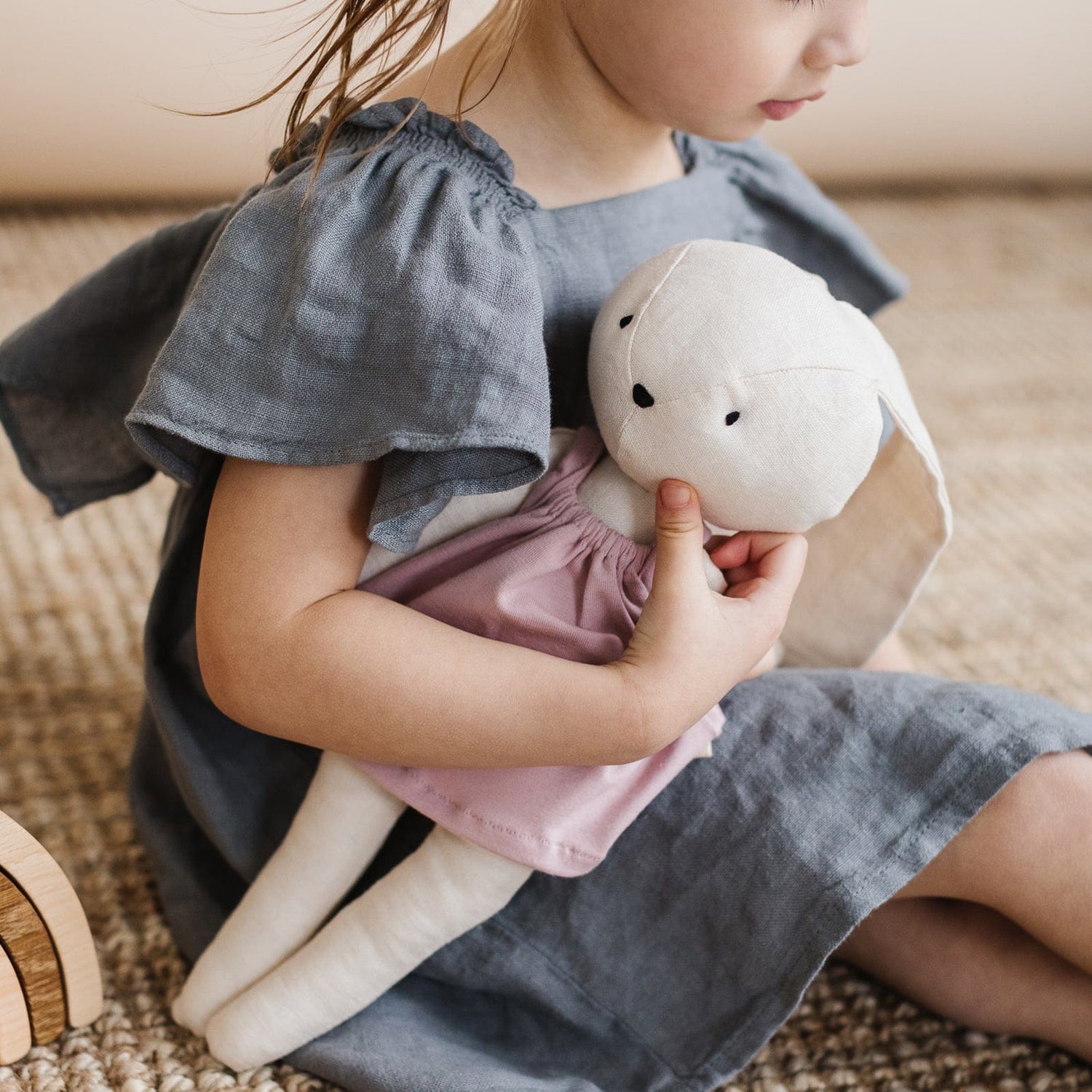 Huggabeau Soft Toys Huggabeau "Lumi" Bunny in Dusty Rose Dress (Handmade in Canada)