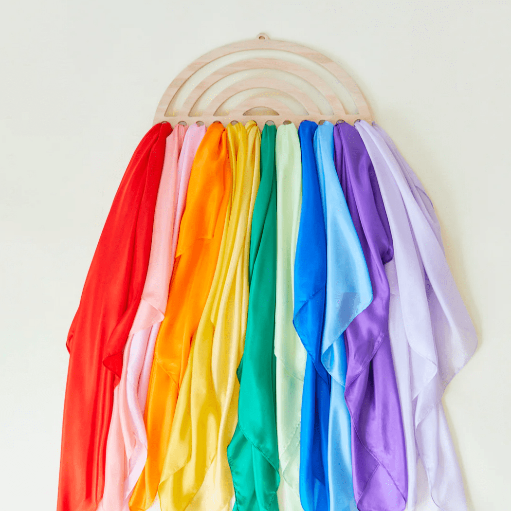 Sarah's Silks Dress Up Play Large Wooden Rainbow Wall Display for Playsilks & Cloths