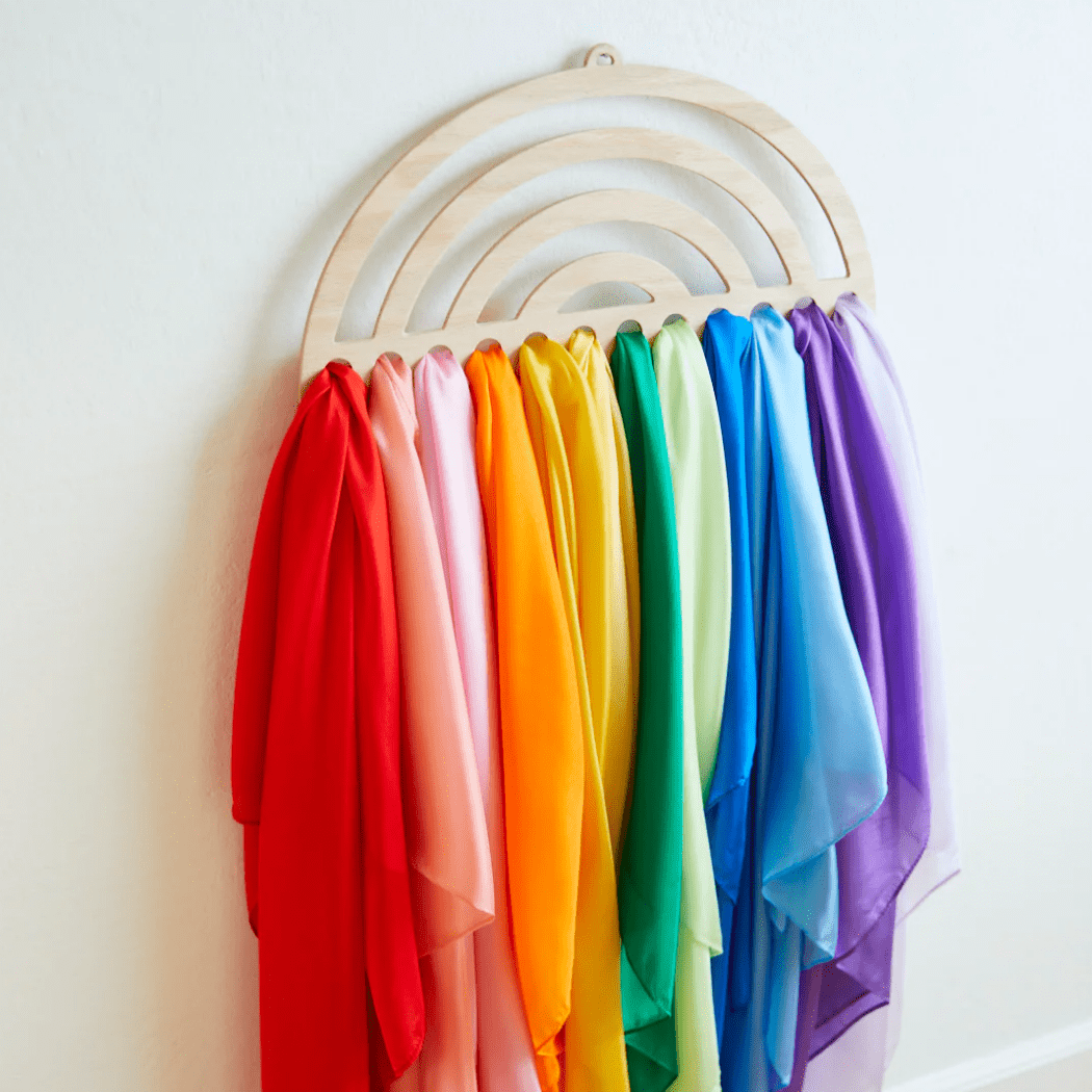 Sarah's Silks Dress Up Play Large Wooden Rainbow Wall Display for Playsilks & Cloths