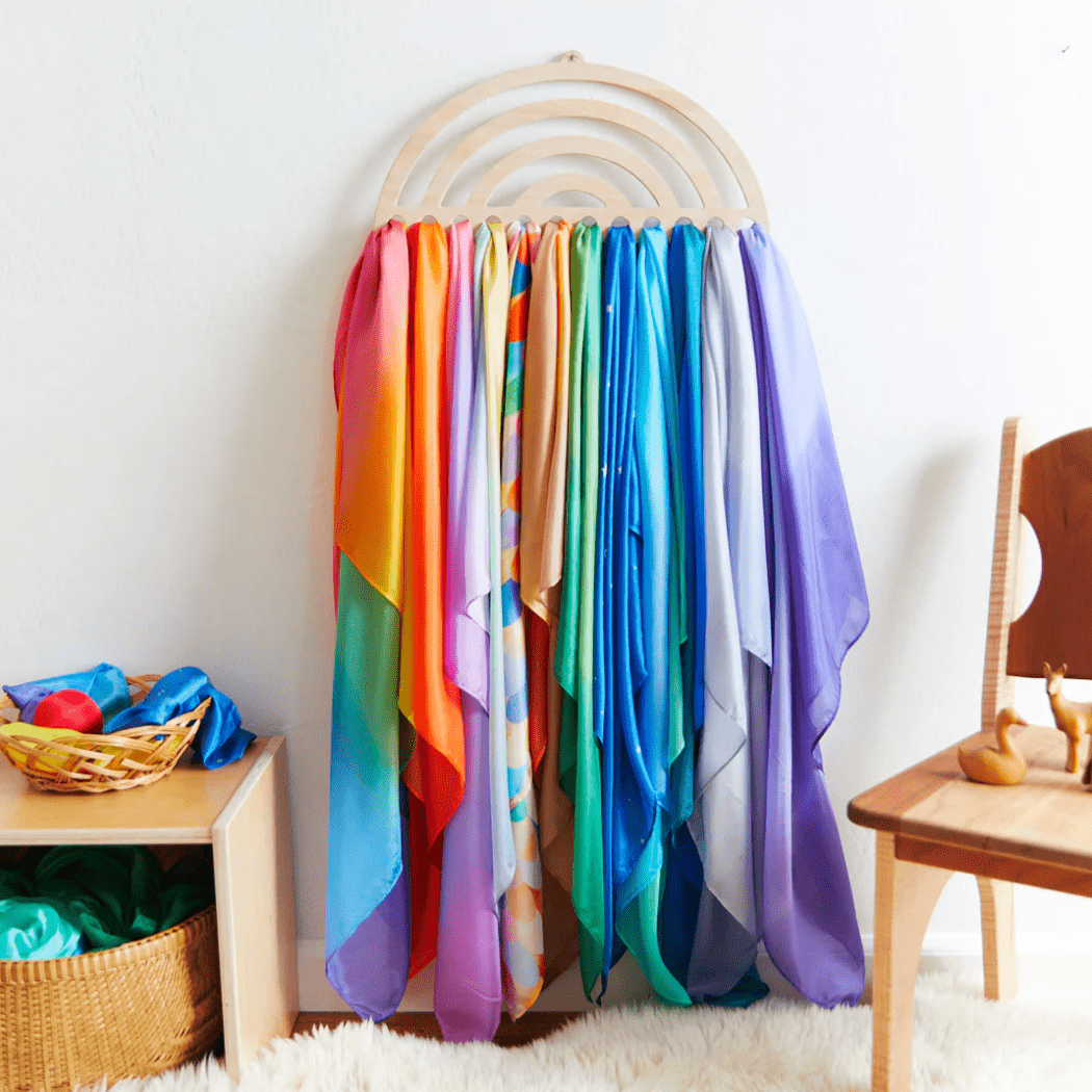 Sarah's Silks Dress Up Play Large Wooden Rainbow Wall Display for Playsilks & Cloths