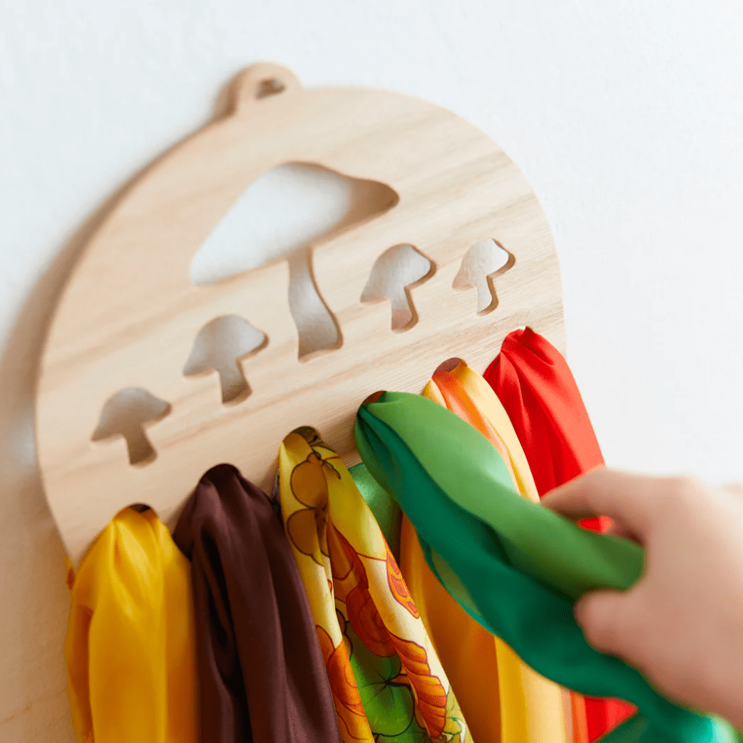 Sarah's Silks Dress Up Play Wooden Mushroom Wall Display for Playsilks & Cloths