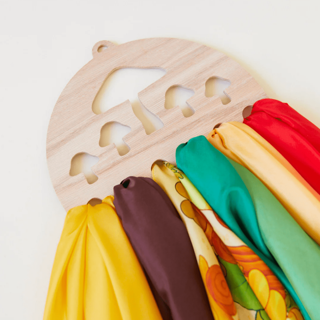 Sarah's Silks Dress Up Play Wooden Mushroom Wall Display for Playsilks & Cloths